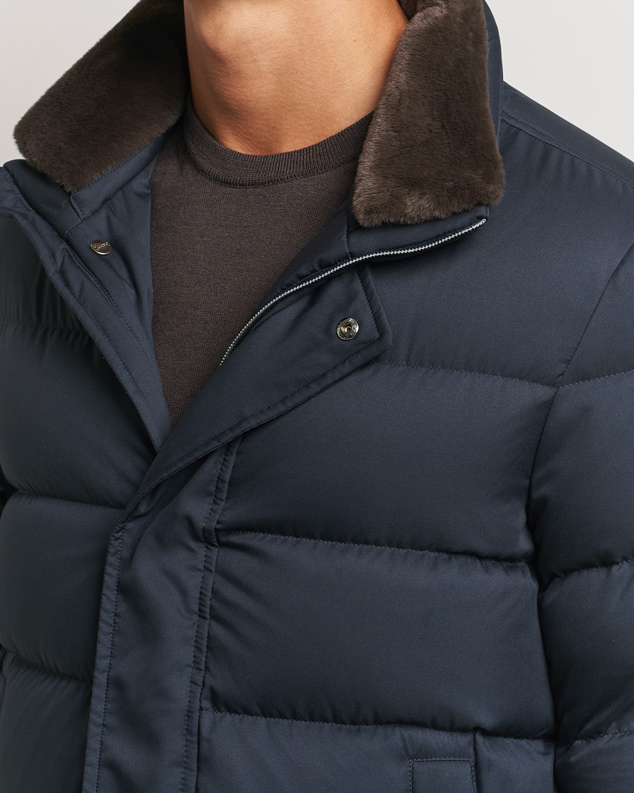 Homme | Manteaux Et Vestes | Herno | Faux Fur Down Jacket Navy
