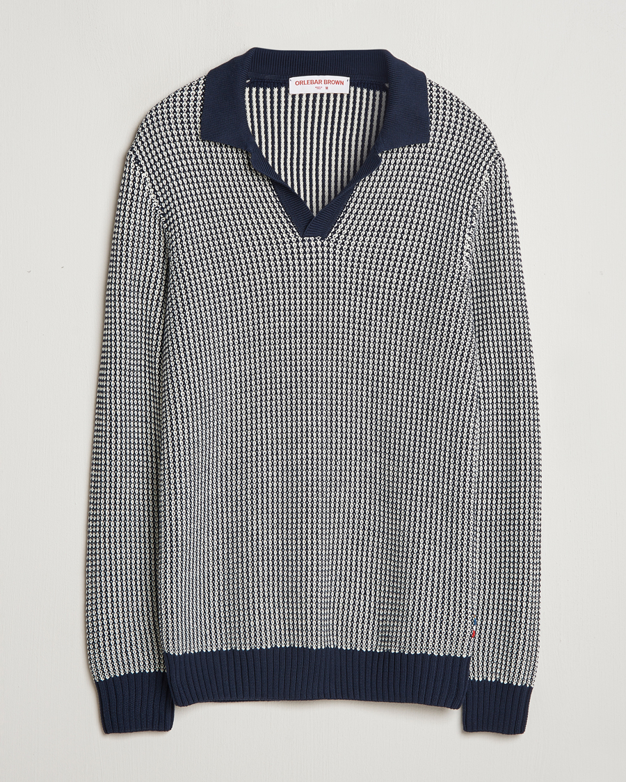 Homme | Pulls Et Tricots | Orlebar Brown | Horton Long Sleeve Knited Poloshirt Night Iris/White