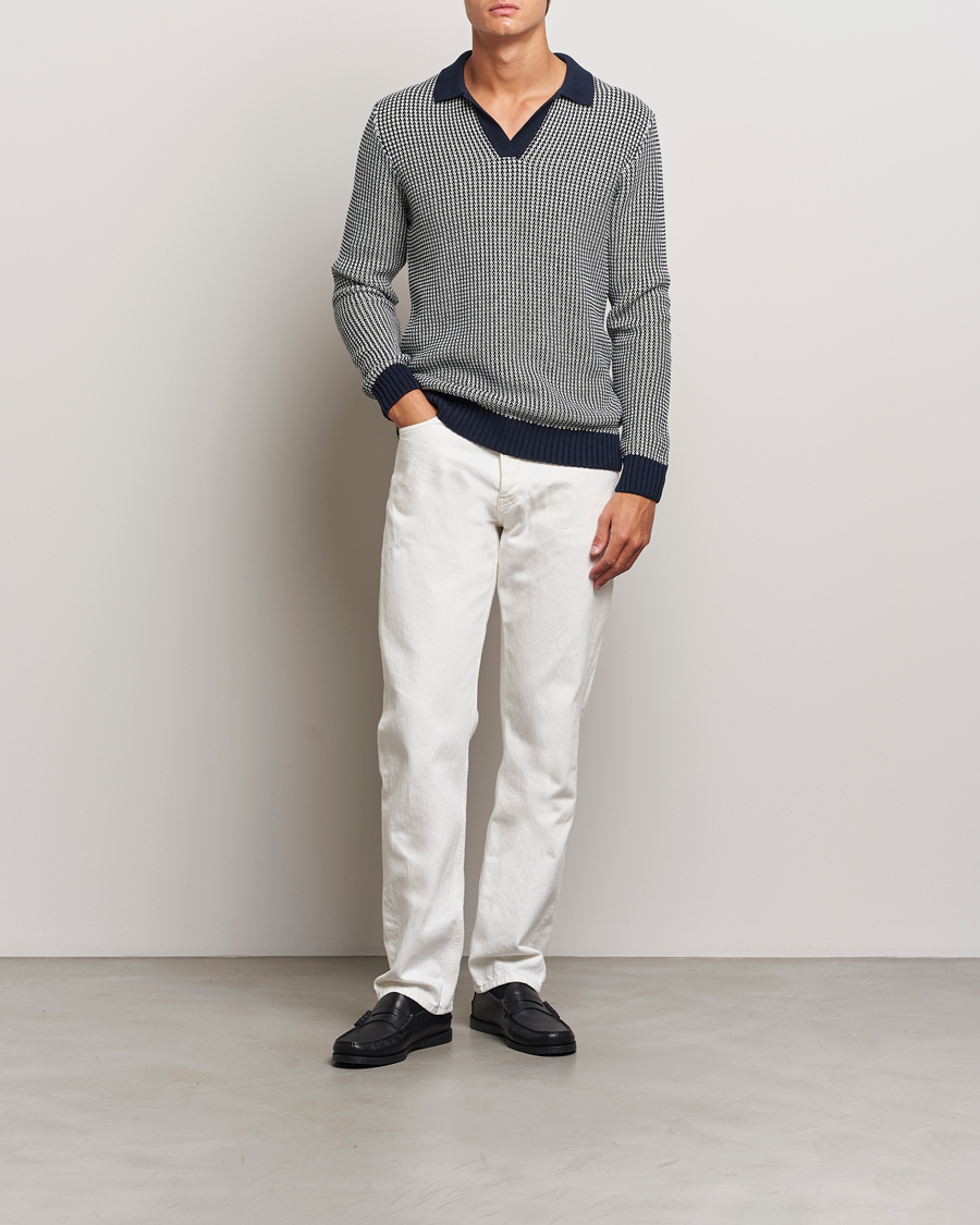 Homme | Pulls Et Tricots | Orlebar Brown | Horton Long Sleeve Knited Poloshirt Night Iris/White