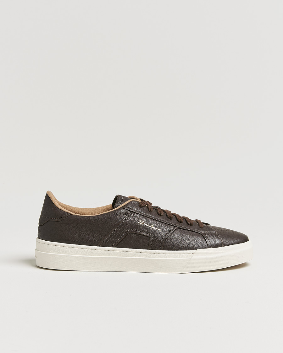 Homme | Santoni Double Buckle Sneakers Dark Brown Grain | Santoni | Double Buckle Sneakers Dark Brown Grain