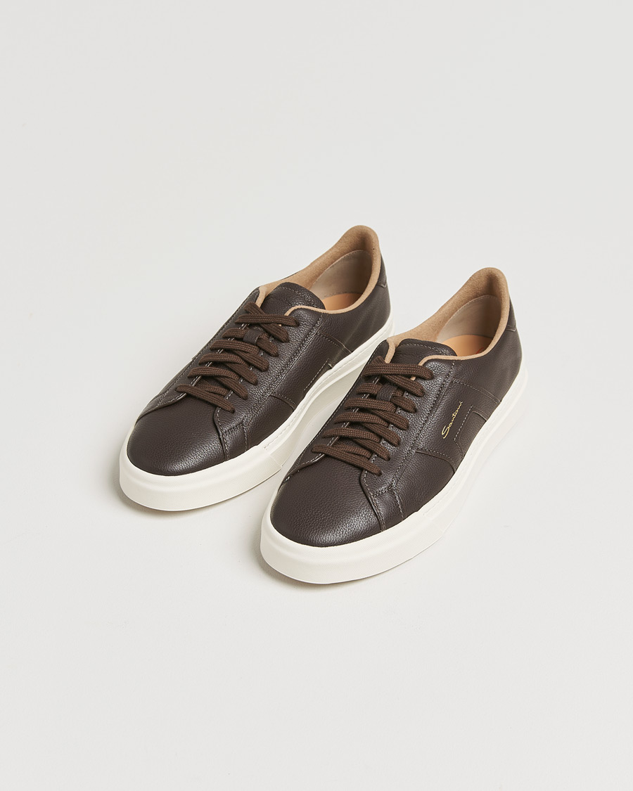 Homme | Santoni Double Buckle Sneakers Dark Brown Grain | Santoni | Double Buckle Sneakers Dark Brown Grain