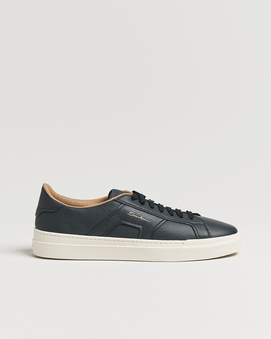 Homme | Santoni Double Buckle Sneakers Navy Grain | Santoni | Double Buckle Sneakers Navy Grain