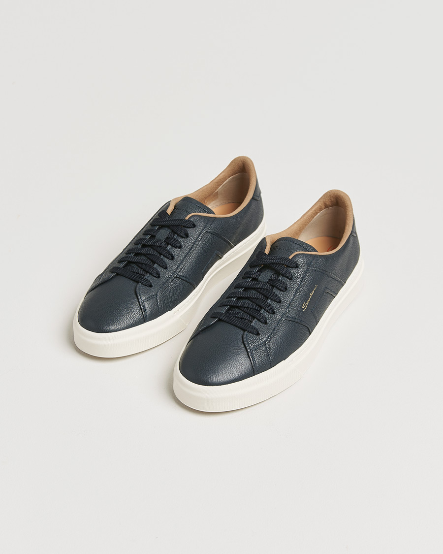 Homme | Santoni Double Buckle Sneakers Navy Grain | Santoni | Double Buckle Sneakers Navy Grain