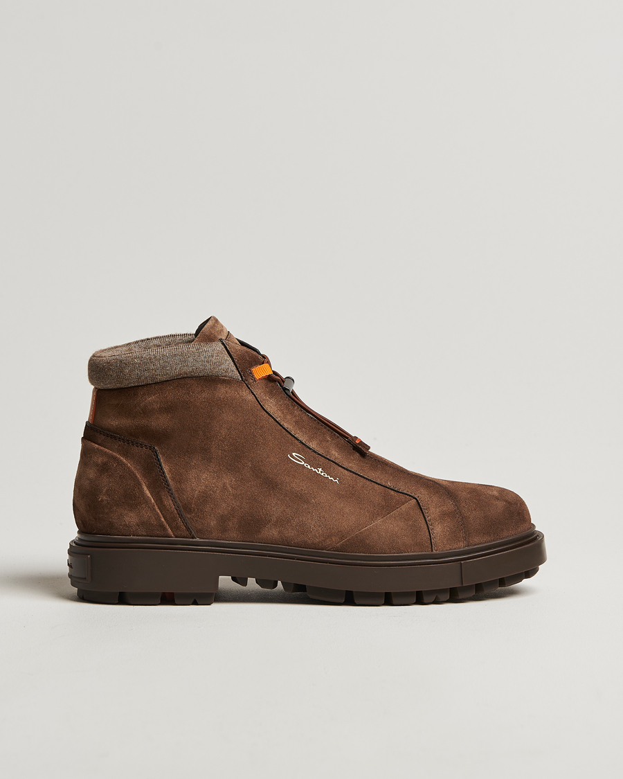 Homme | Santoni St Moritz No Lace Boot Dark Brown Suede | Santoni | St Moritz No Lace Boot Dark Brown Suede