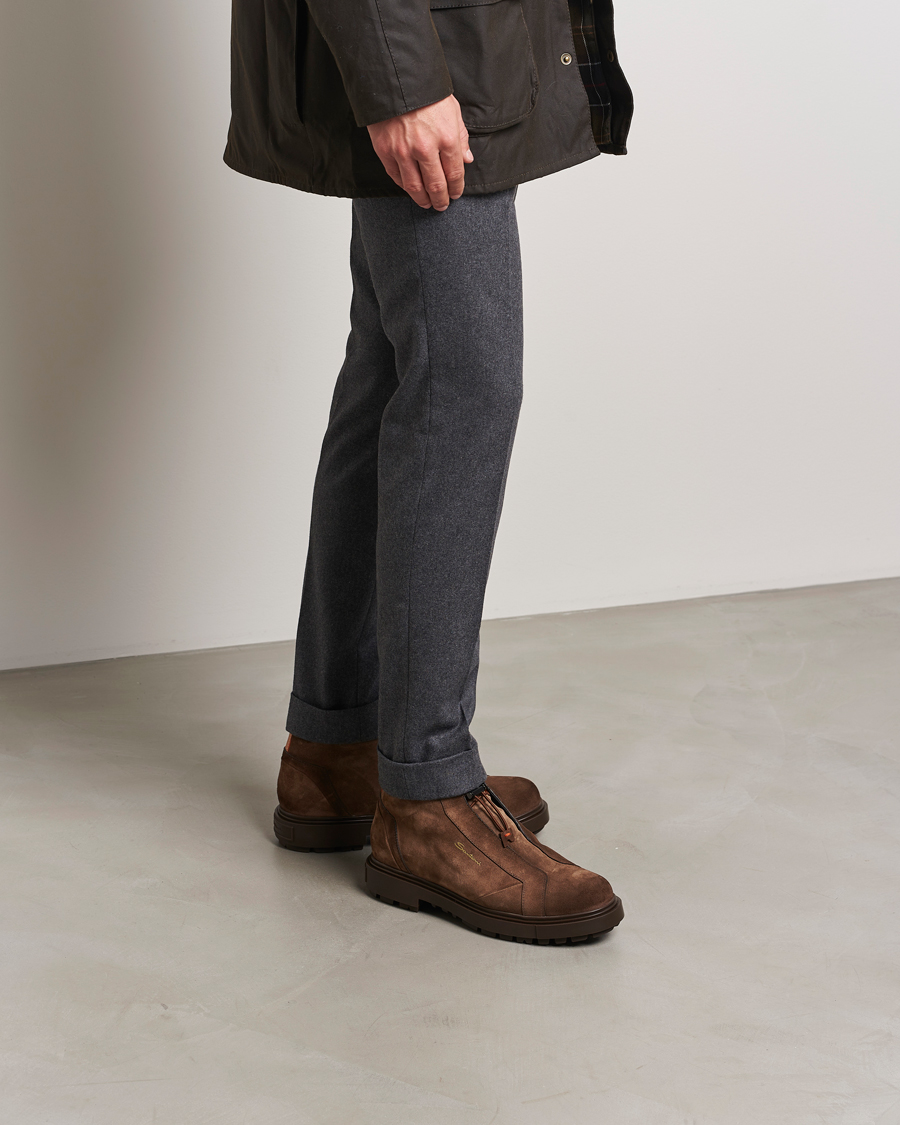 Homme | Santoni St Moritz No Lace Boot Dark Brown Suede | Santoni | St Moritz No Lace Boot Dark Brown Suede