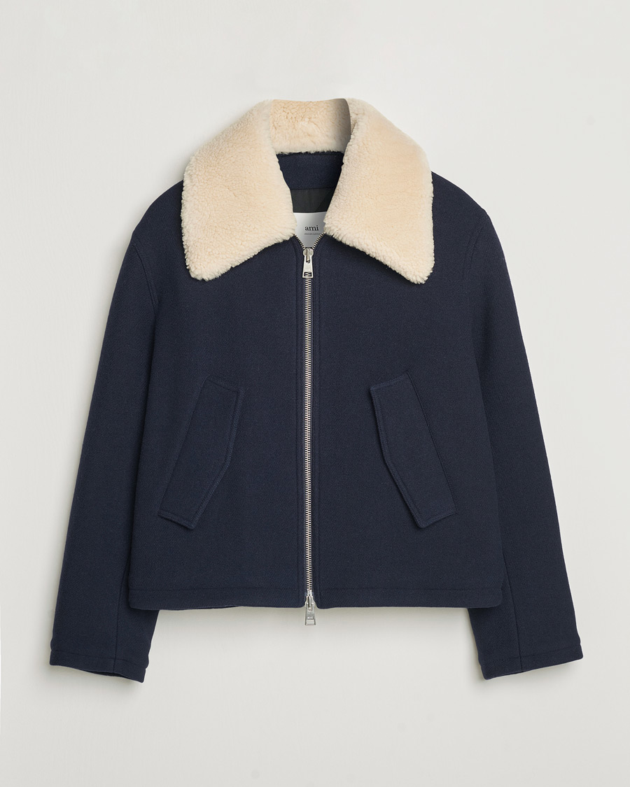 Homme | Manteaux Et Vestes | AMI | Wool Shearling Bomber Jacket Navy