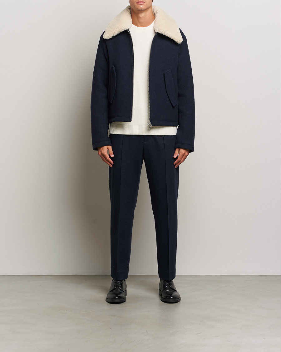 Homme | Manteaux Et Vestes | AMI | Wool Shearling Bomber Jacket Navy