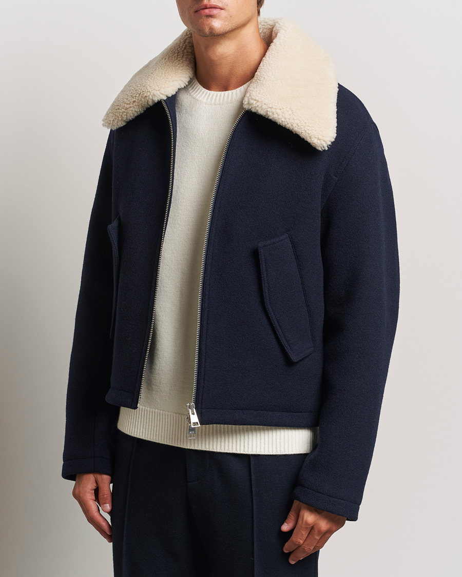 Homme | Manteaux Et Vestes | AMI | Wool Shearling Bomber Jacket Navy