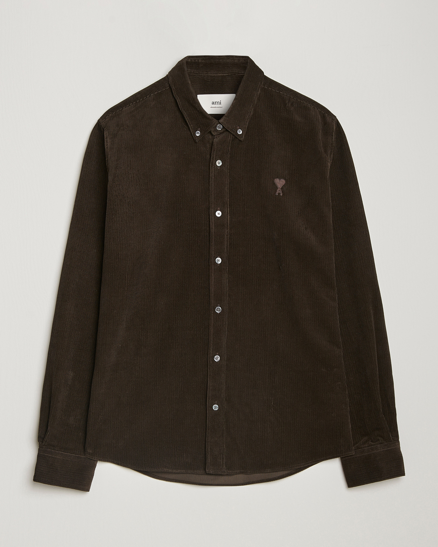 Homme | Chemises | AMI | Classic Fit Corduroy Shirt Dark Coffee