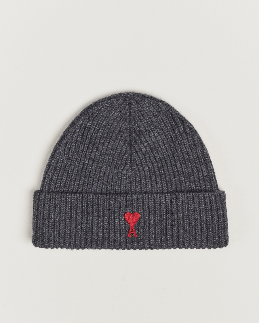 Homme | AMI Heart Logo Beanie Heather Grey | AMI | Heart Logo Beanie Heather Grey