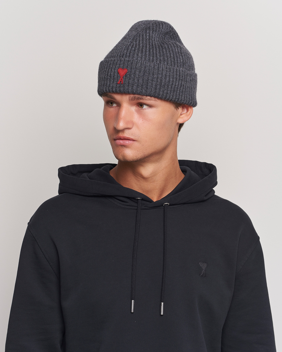 Homme | AMI Heart Logo Beanie Heather Grey | AMI | Heart Logo Beanie Heather Grey