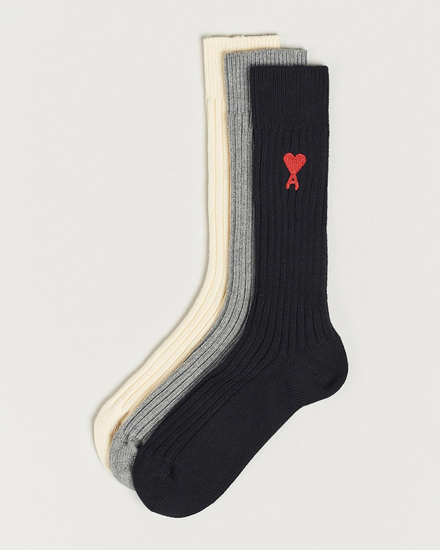 Homme | Sous-Vêtements Et Chaussettes | AMI | 3-Pack Heart Logo Socks White/Grey/Black