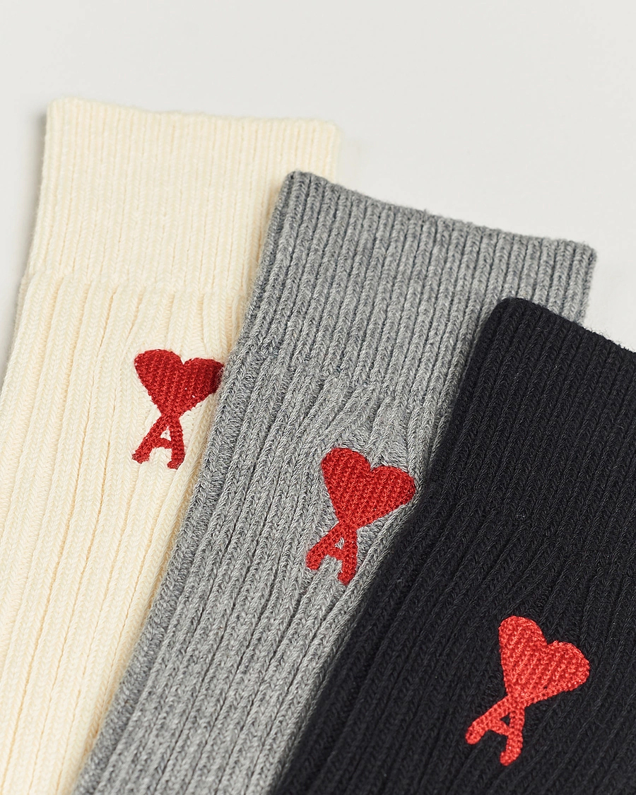 Homme | Sous-Vêtements Et Chaussettes | AMI | 3-Pack Heart Logo Socks White/Grey/Black