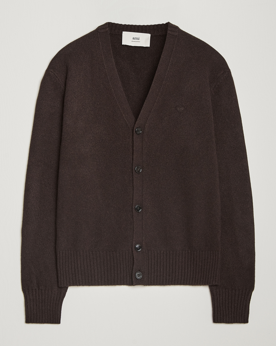 Homme | Pulls Et Tricots | AMI | Tonal Heart Logo Wool Cardigan Dark Coffee