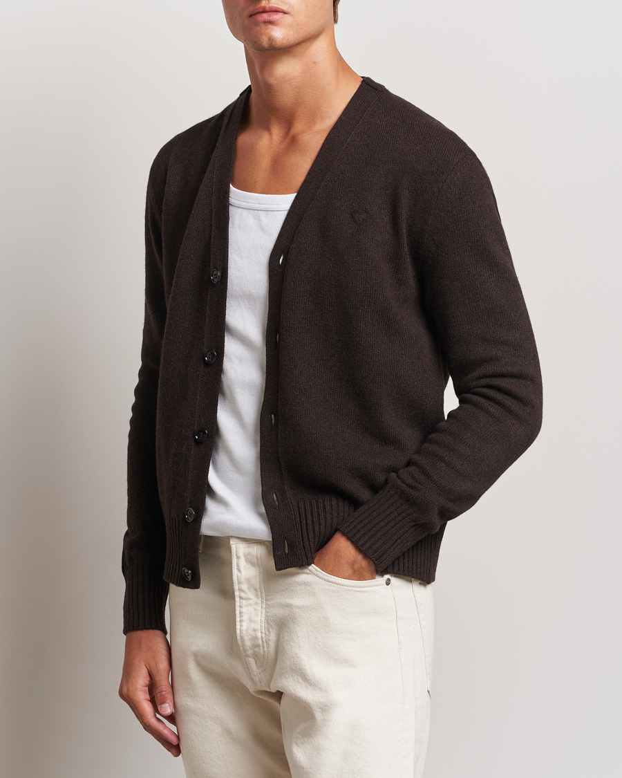 Homme | Pulls Et Tricots | AMI | Tonal Heart Logo Wool Cardigan Dark Coffee