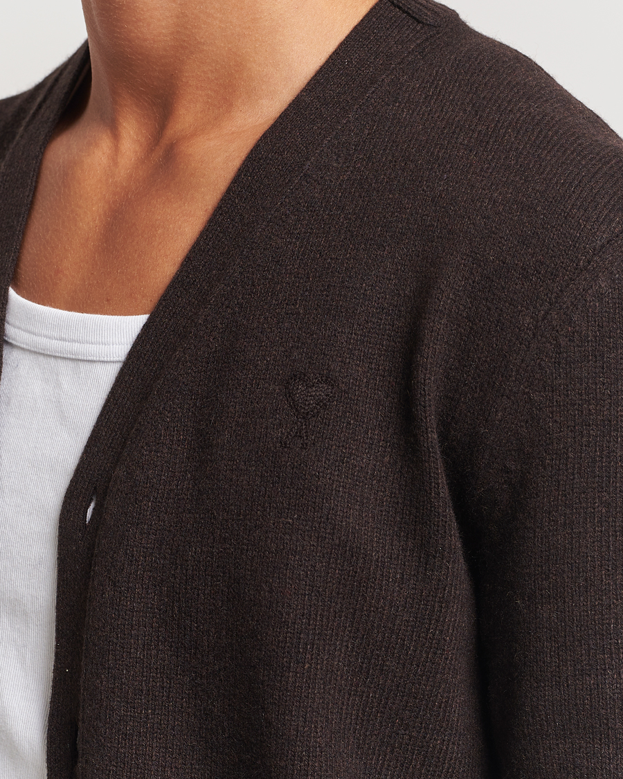 Homme | Pulls Et Tricots | AMI | Tonal Heart Logo Wool Cardigan Dark Coffee