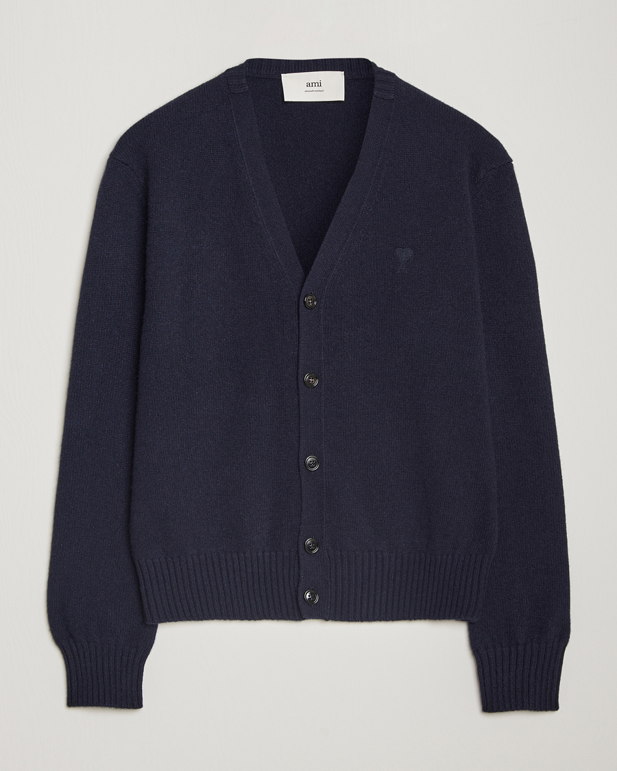 Homme | Pulls Et Tricots | AMI | Tonal Heart Logo Wool Cardigan Navy