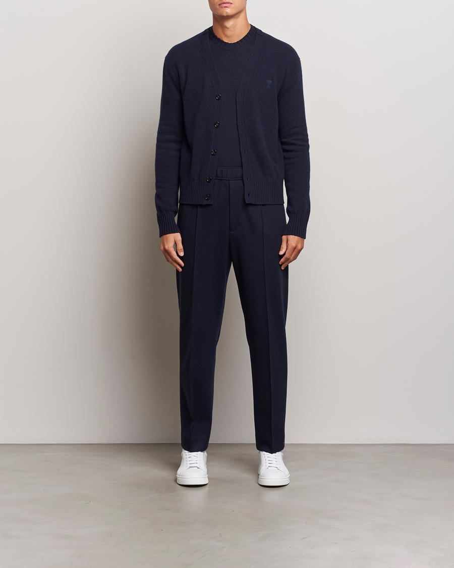 Homme | Pulls Et Tricots | AMI | Tonal Heart Logo Wool Cardigan Navy