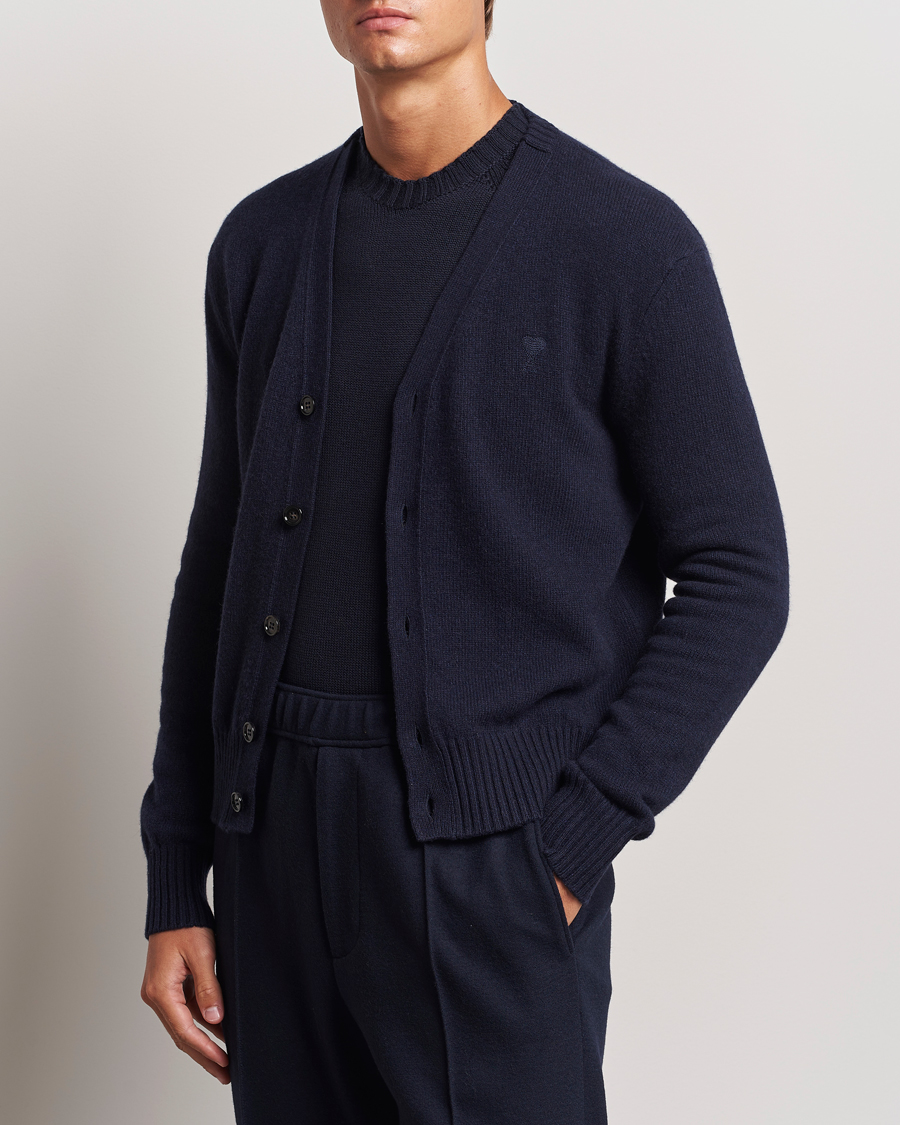 Homme | Pulls Et Tricots | AMI | Tonal Heart Logo Wool Cardigan Navy