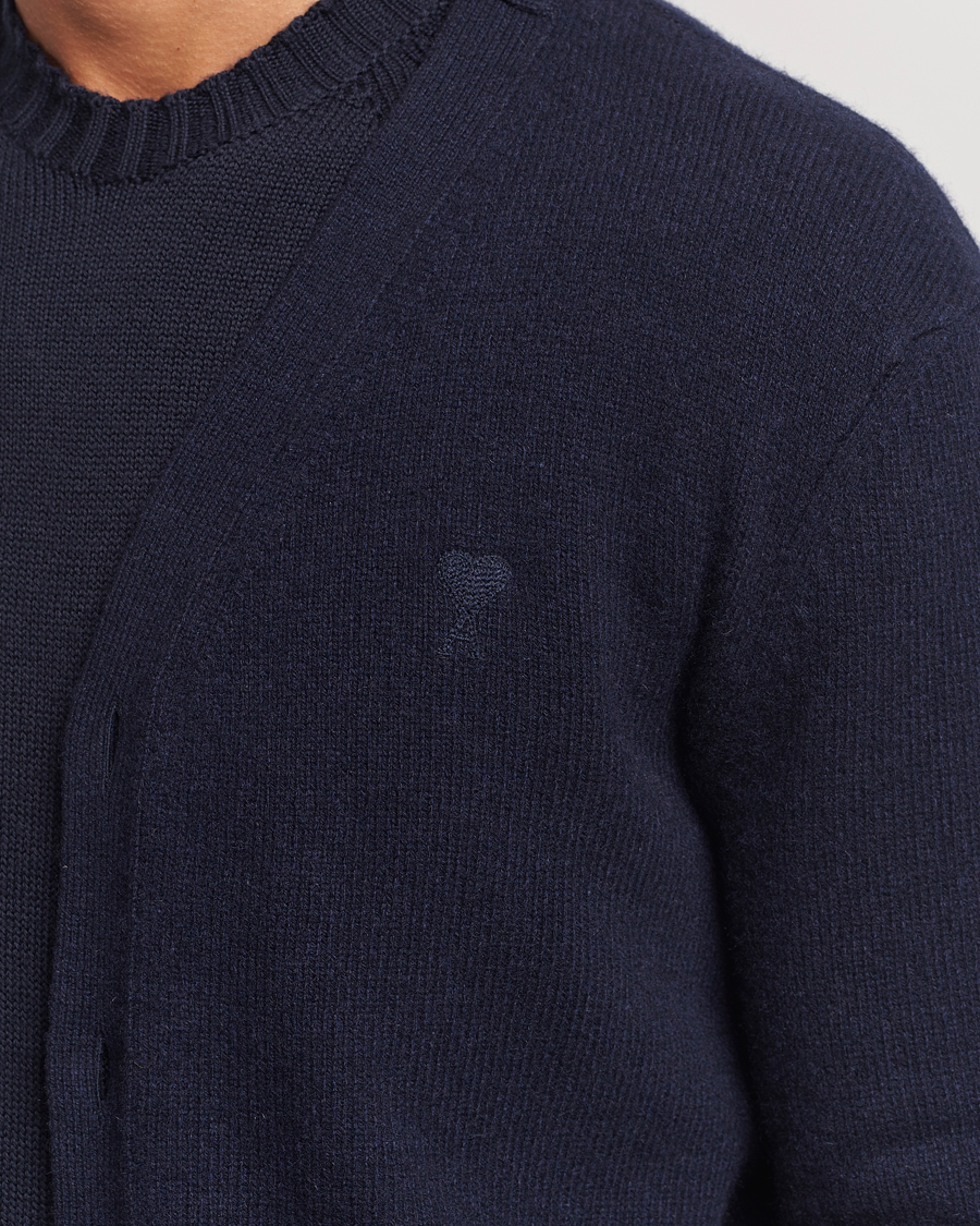 Homme | Pulls Et Tricots | AMI | Tonal Heart Logo Wool Cardigan Navy