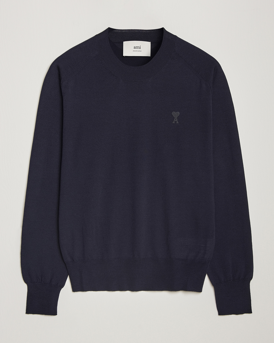 Homme | Pulls Et Tricots | AMI | Tonal Heart Logo Wool Crew Neck Navy