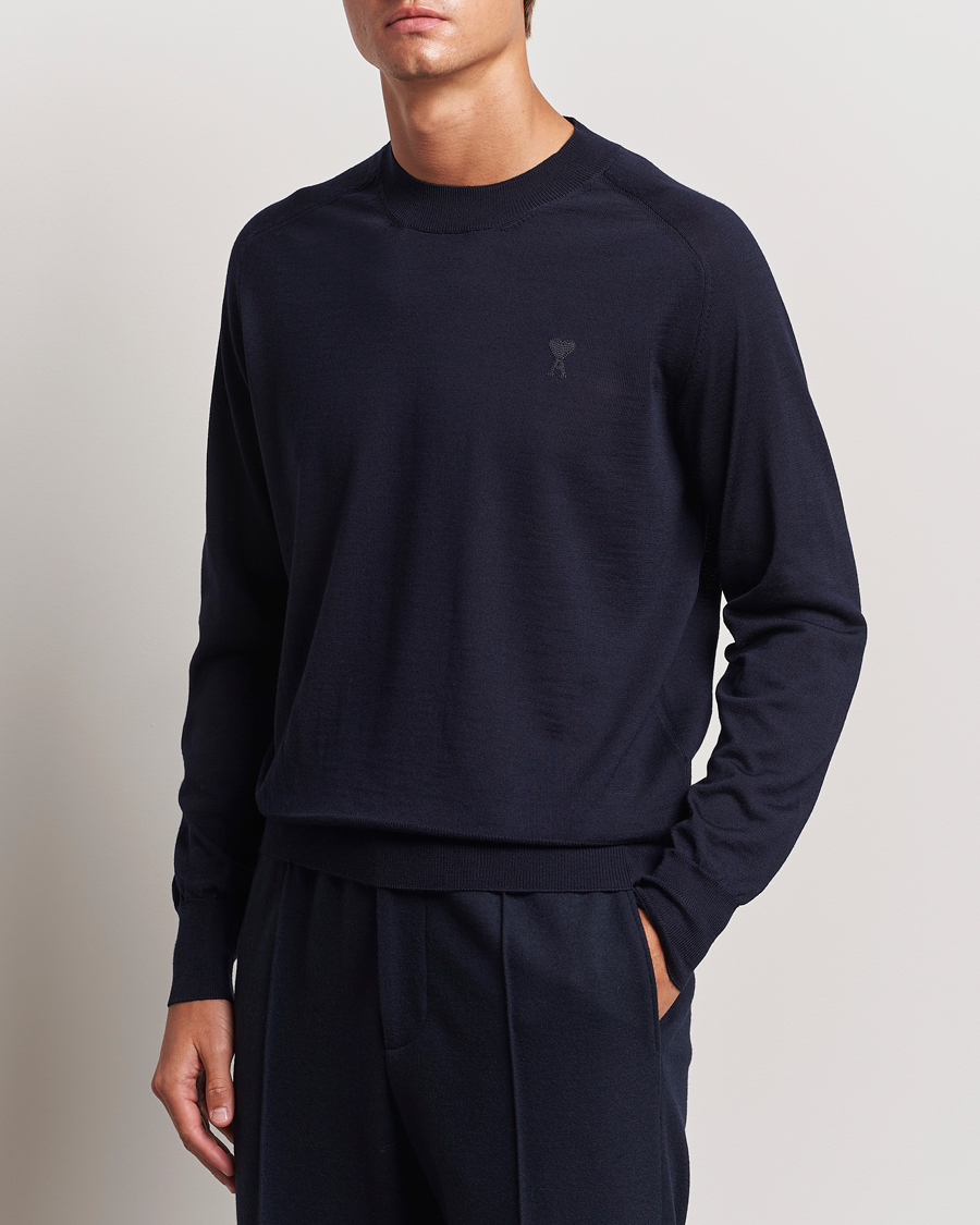 Homme | Pulls Et Tricots | AMI | Tonal Heart Logo Wool Crew Neck Navy