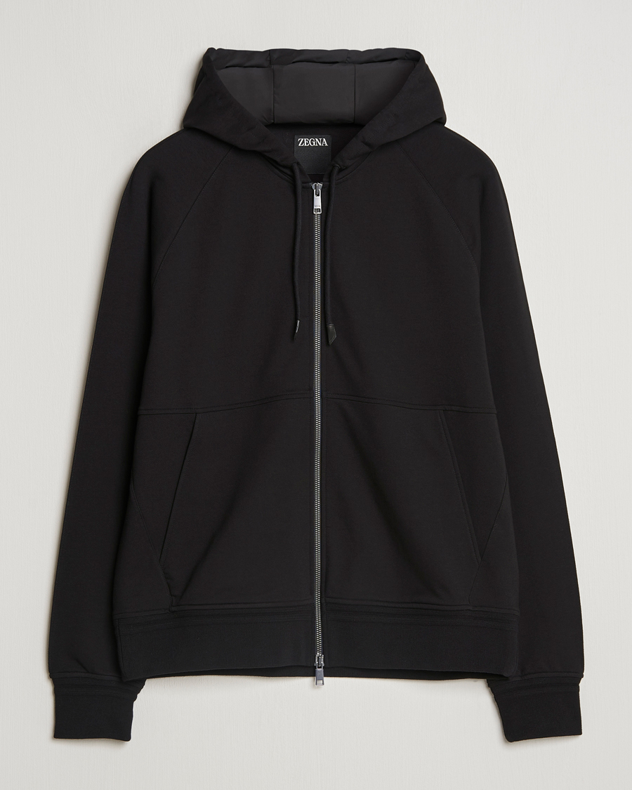 Homme | Pulls Et Tricots | Zegna | Cotton Stretch Zip Hoodie Black