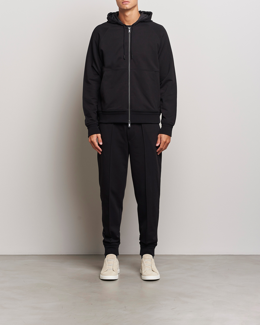 Homme | Pulls Et Tricots | Zegna | Cotton Stretch Zip Hoodie Black