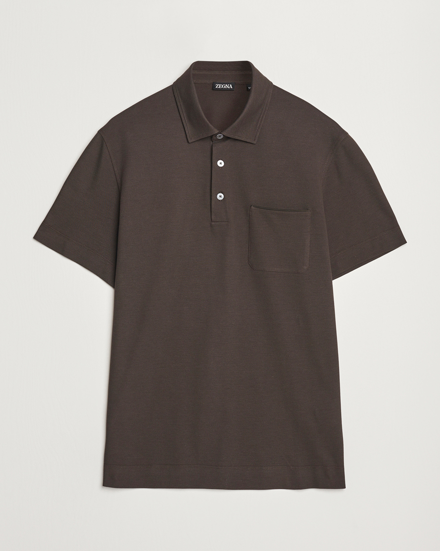 Homme | Polos | Zegna | Short Sleeve Pocket Polo Dark Brown