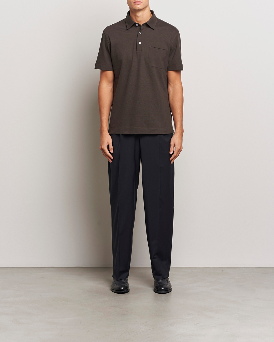 Homme | Polos | Zegna | Short Sleeve Pocket Polo Dark Brown