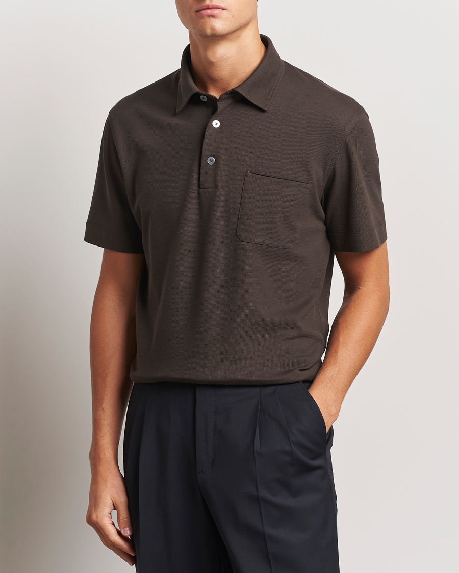 Homme | Polos | Zegna | Short Sleeve Pocket Polo Dark Brown