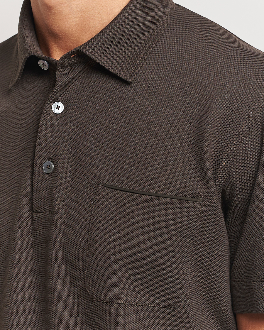 Homme | Polos | Zegna | Short Sleeve Pocket Polo Dark Brown