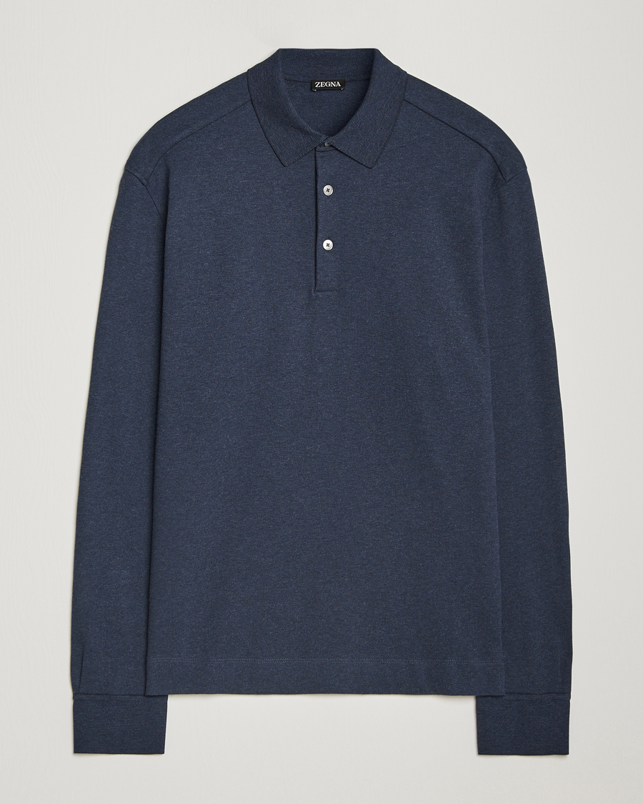 Homme | Pulls Et Tricots | Zegna | Soft Cotton Long Sleeve Polo Navy