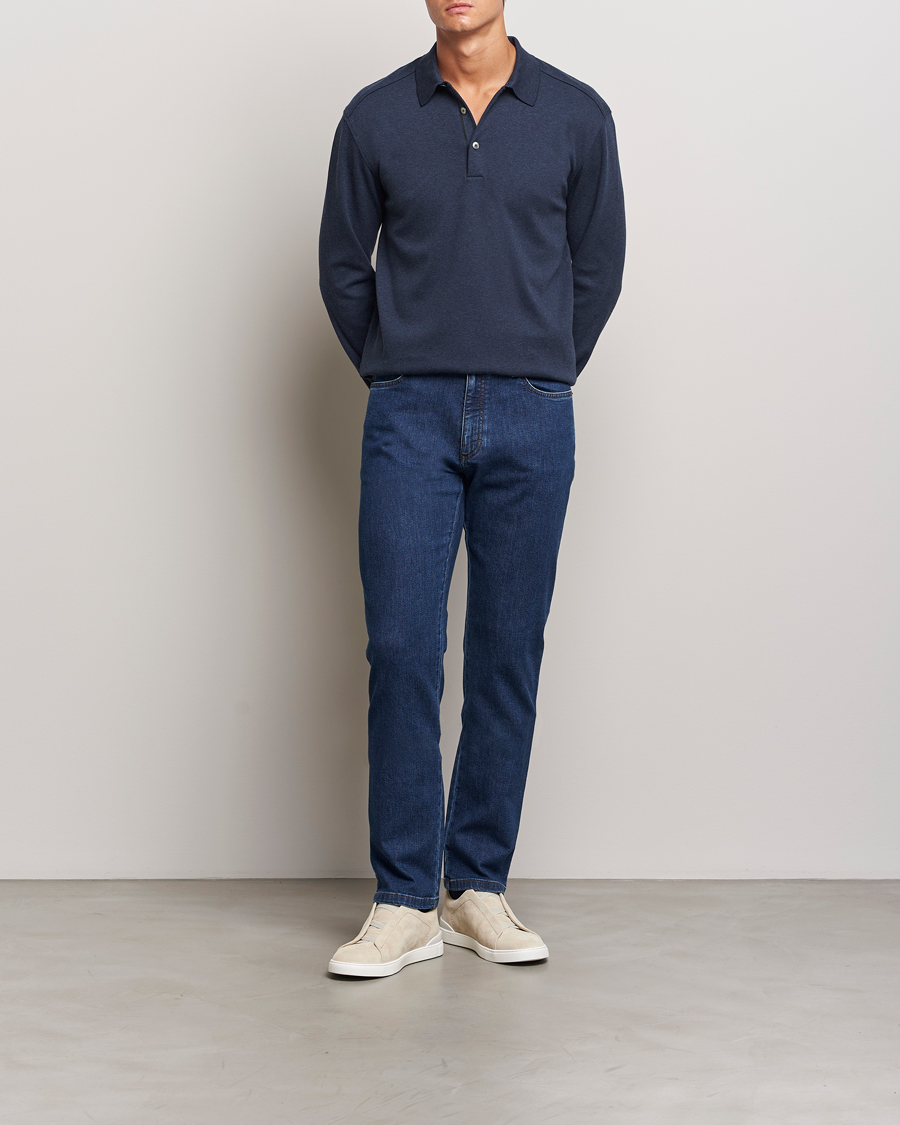 Homme | Pulls Et Tricots | Zegna | Soft Cotton Long Sleeve Polo Navy