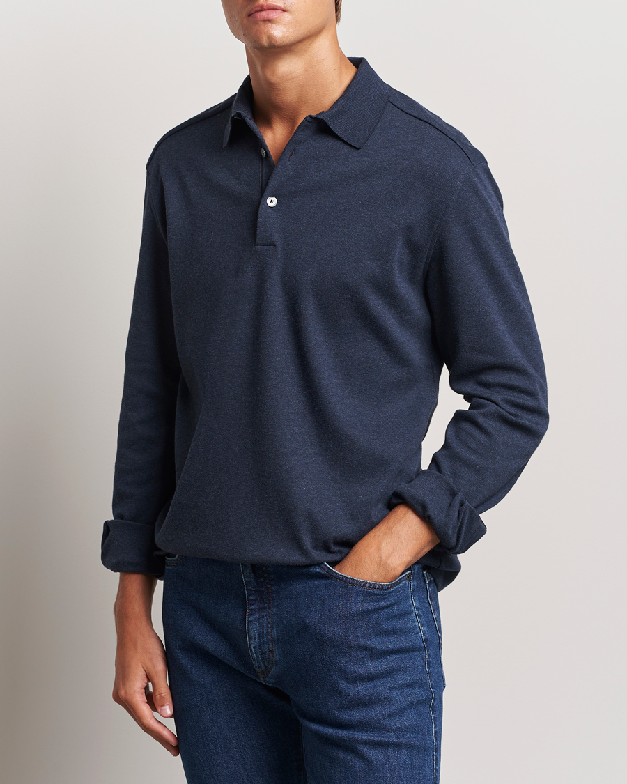 Homme | Pulls Et Tricots | Zegna | Soft Cotton Long Sleeve Polo Navy