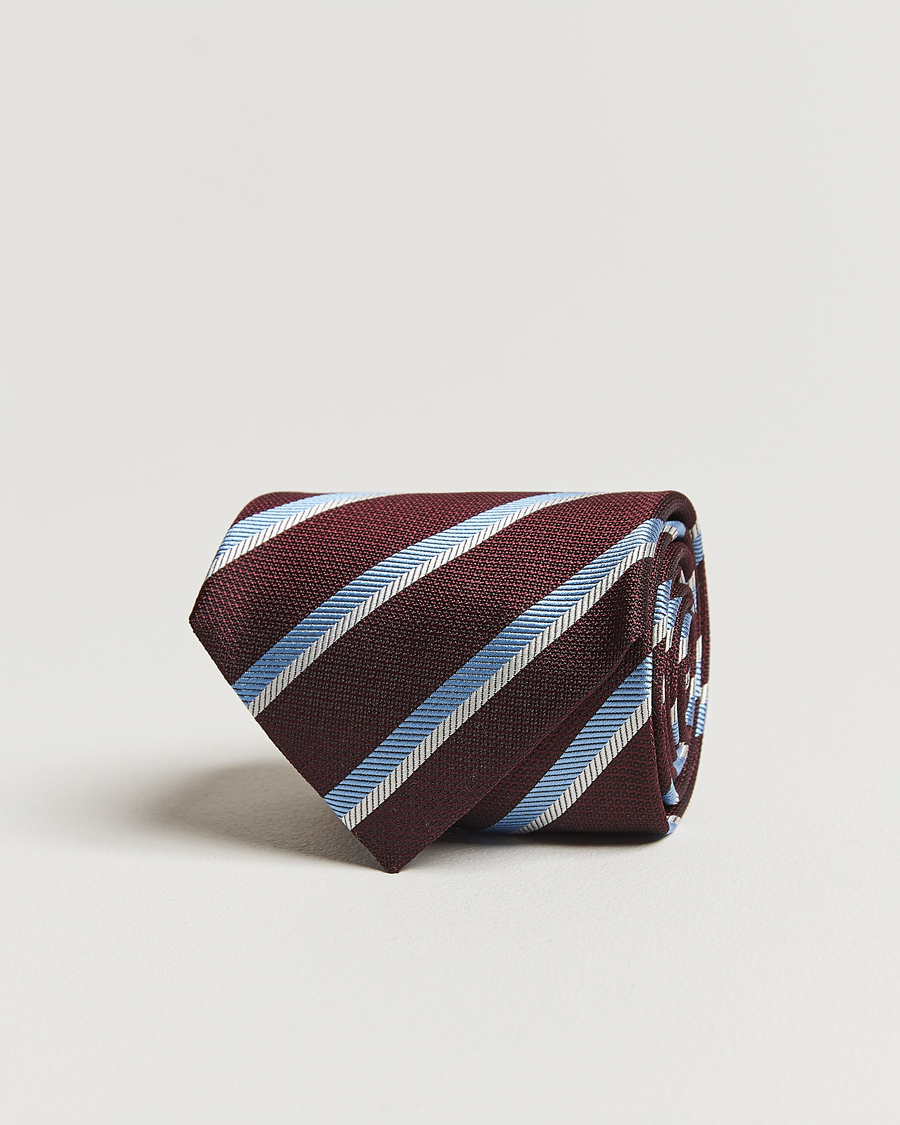 Homme | Zegna Regimental Stripe Silk Tie Burgundy | Zegna | Regimental Stripe Silk Tie Burgundy