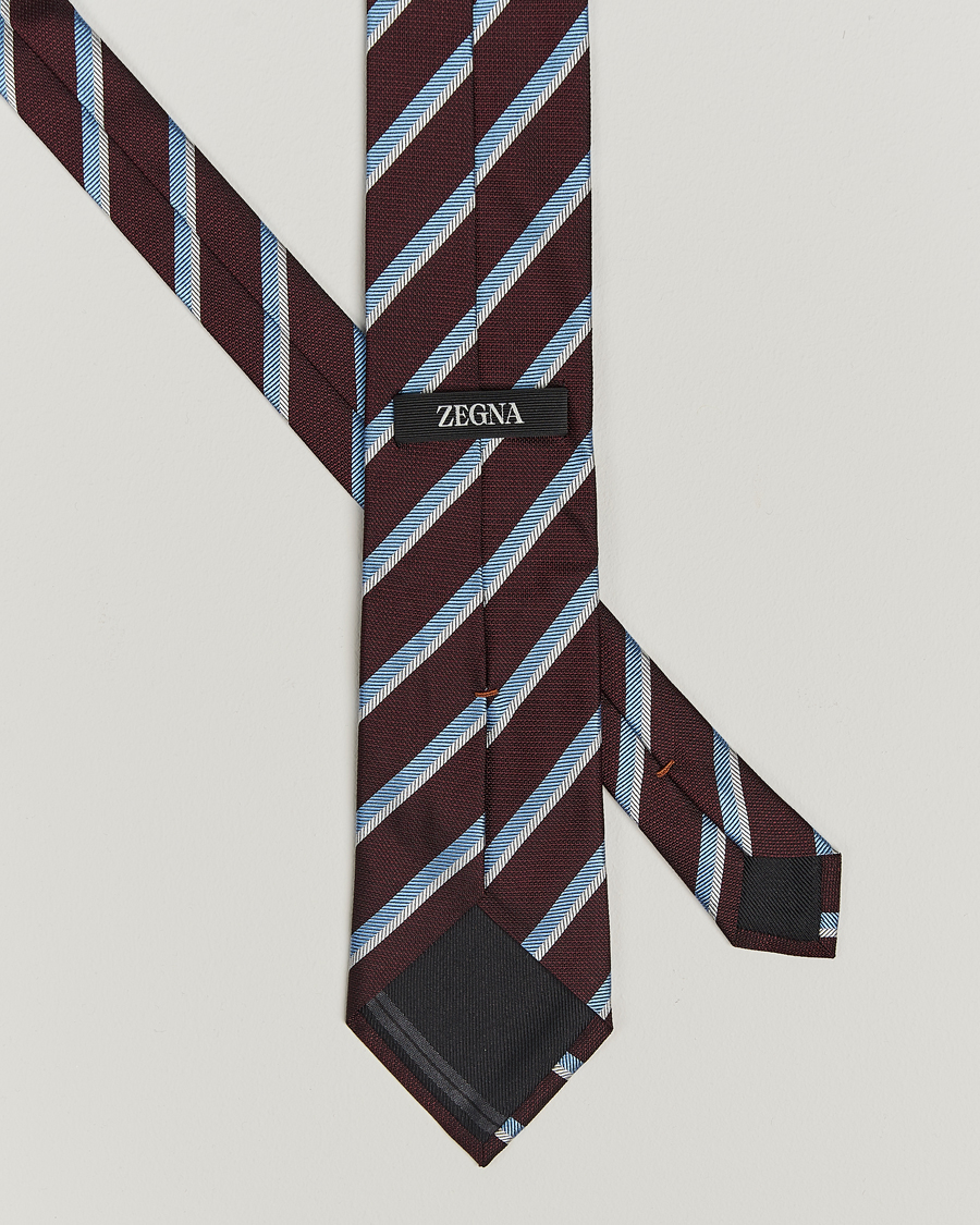 Homme | Zegna Regimental Stripe Silk Tie Burgundy | Zegna | Regimental Stripe Silk Tie Burgundy