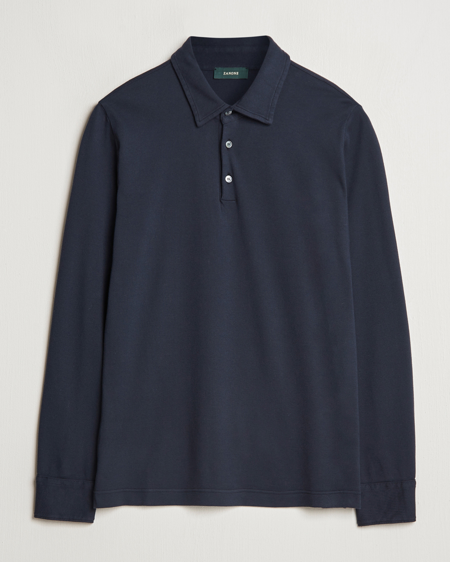 Homme | Pulls Et Tricots | Zanone | Heavy Jersey Long Sleeve Polo Navy