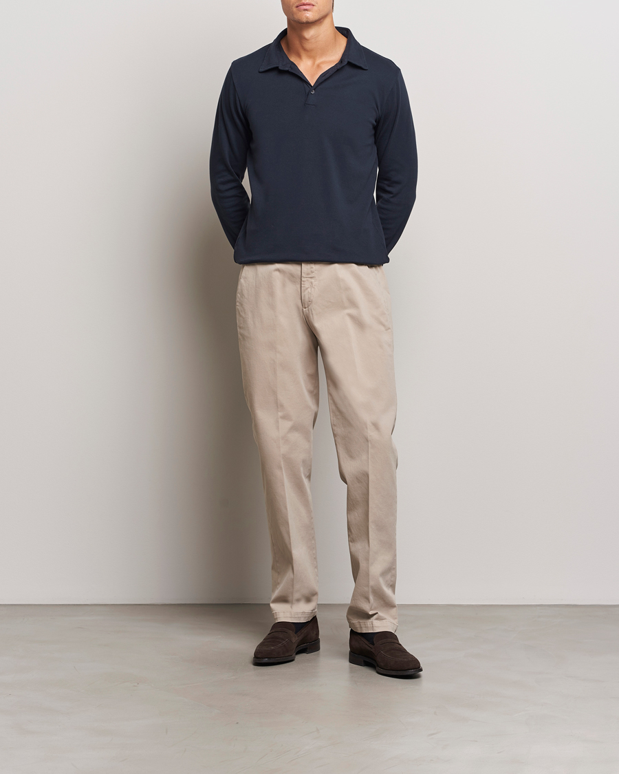 Homme | Pulls Et Tricots | Zanone | Heavy Jersey Long Sleeve Polo Navy