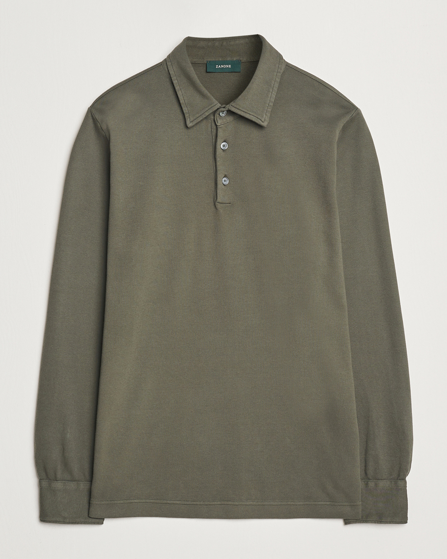 Homme | Pulls Et Tricots | Zanone | Heavy Jersey Long Sleeve Polo Olive