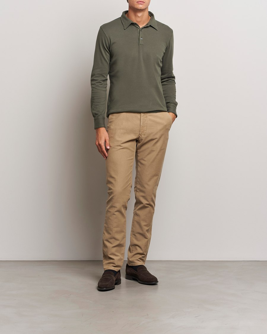 Homme | Pulls Et Tricots | Zanone | Heavy Jersey Long Sleeve Polo Olive