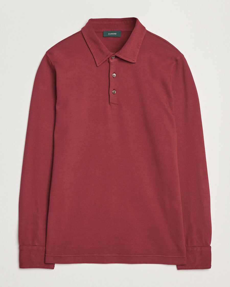 Homme | Pulls Et Tricots | Zanone | Heavy Jersey Long Sleeve Polo Bordeaux