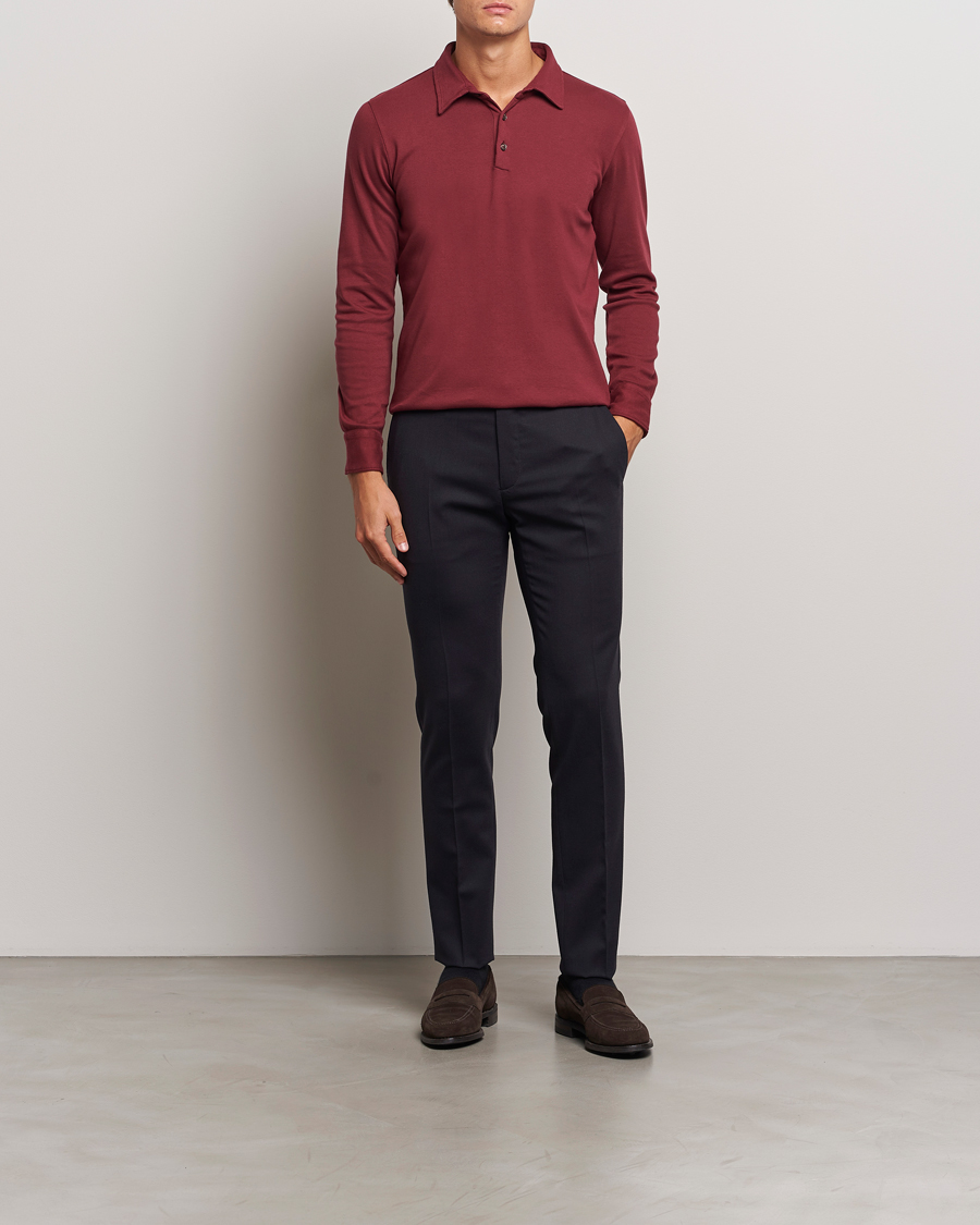 Homme | Pulls Et Tricots | Zanone | Heavy Jersey Long Sleeve Polo Bordeaux
