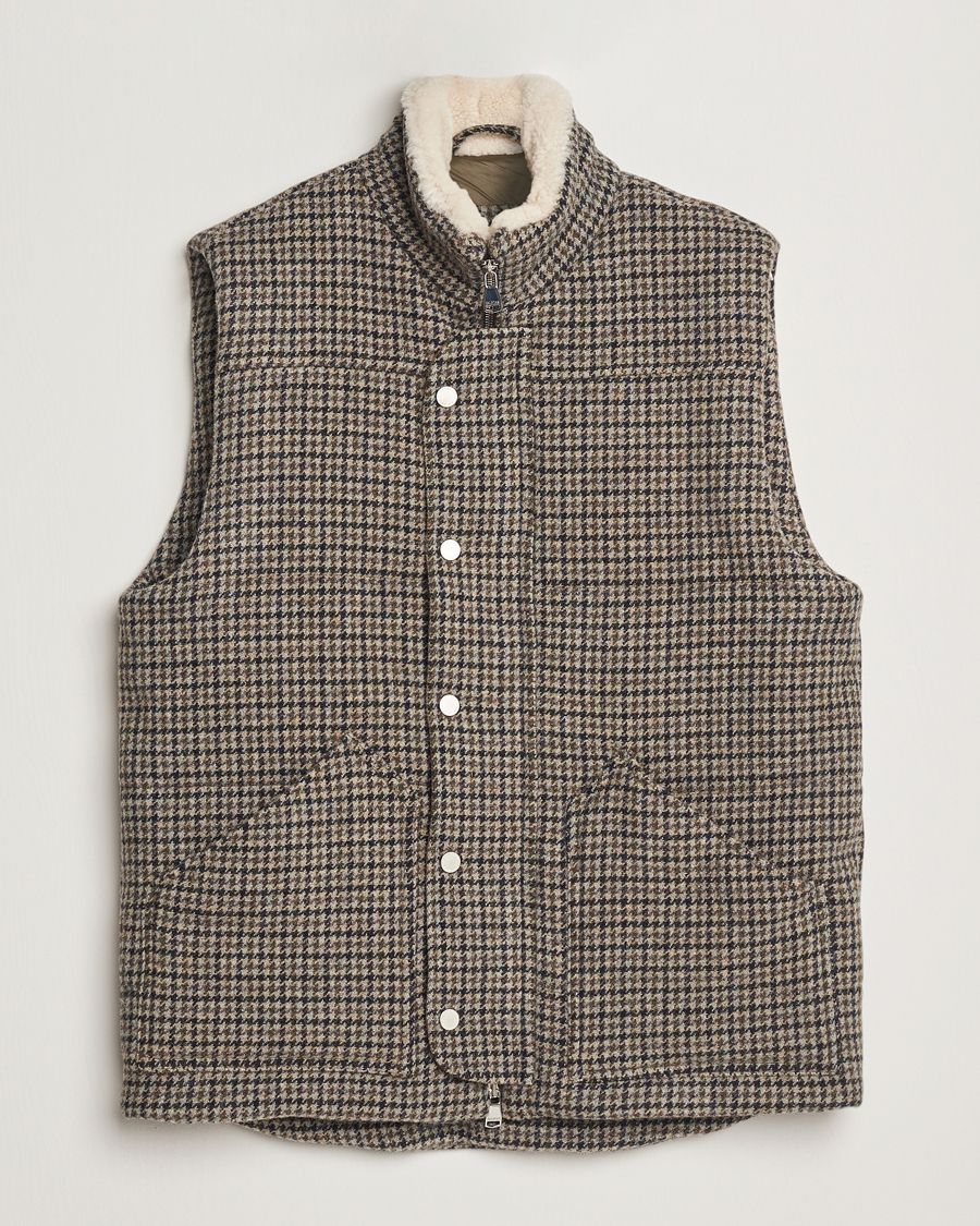Homme | Manteaux Et Vestes | Valstar | Shearling Collar Down Vest Grey Houndstooth