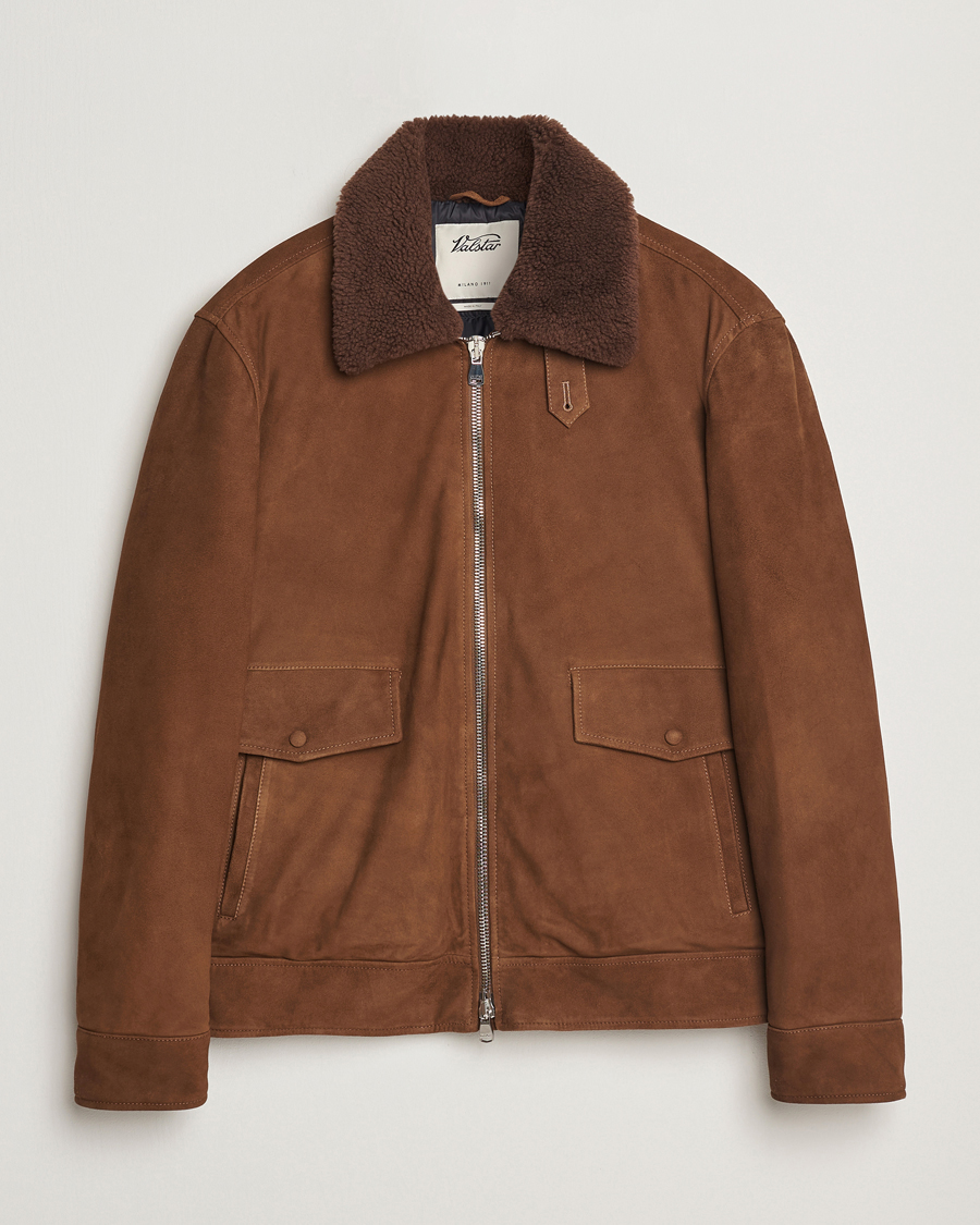 Homme | Manteaux Et Vestes | Valstar | Goose Down Shearling Flight Jacket Brown Suede
