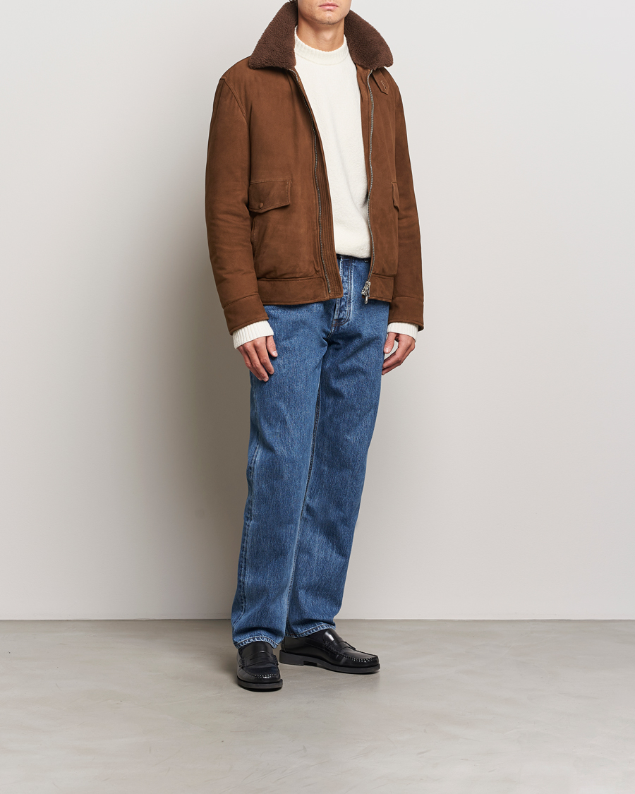 Homme | Manteaux Et Vestes | Valstar | Goose Down Shearling Flight Jacket Brown Suede