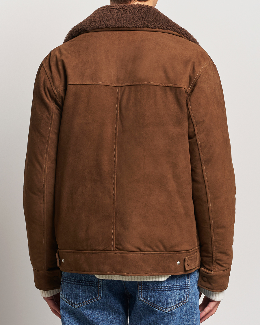 Homme | Manteaux Et Vestes | Valstar | Goose Down Shearling Flight Jacket Brown Suede