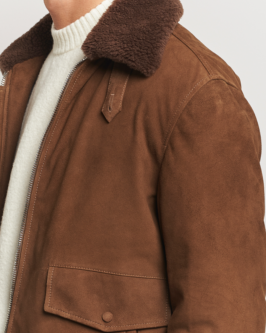 Homme | Manteaux Et Vestes | Valstar | Goose Down Shearling Flight Jacket Brown Suede