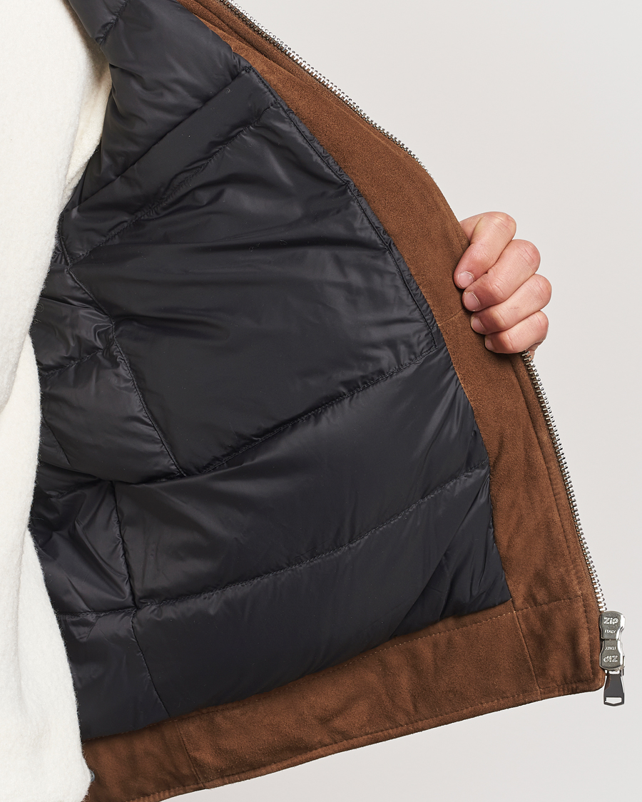 Homme | Manteaux Et Vestes | Valstar | Goose Down Shearling Flight Jacket Brown Suede