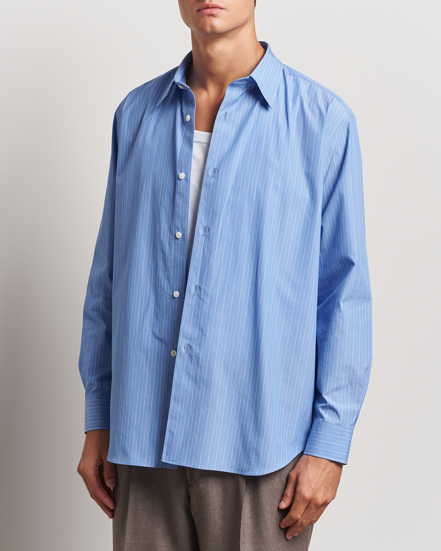 Homme | Chemises | Auralee | Suvin Cloth Striped Shirt Sax Blue
